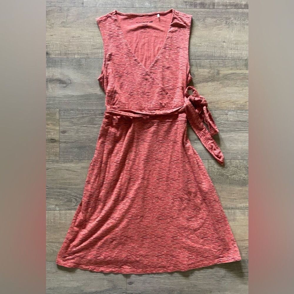 Toad&Co women’s size large burnt orange sleeveless tie wrap dress organic cotton - Picture 2 of 10